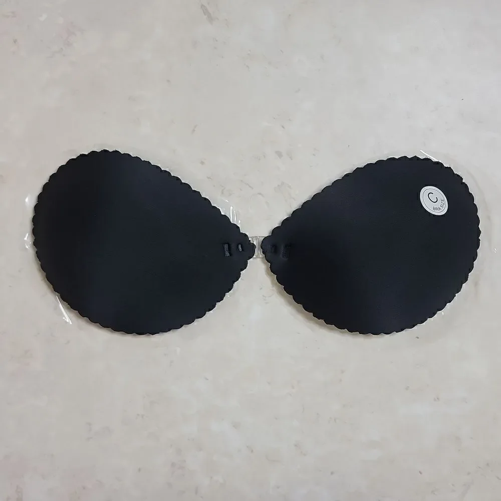 Self Adhesive Bra C Cup Backless Seashell Scallop Black